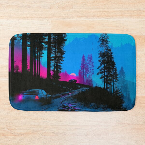 Item preview, Monochrome silhouette of a rally car against a neon-lit landscape Art Inspired By Nature And The Active Outdoors designed and sold by CDC40.