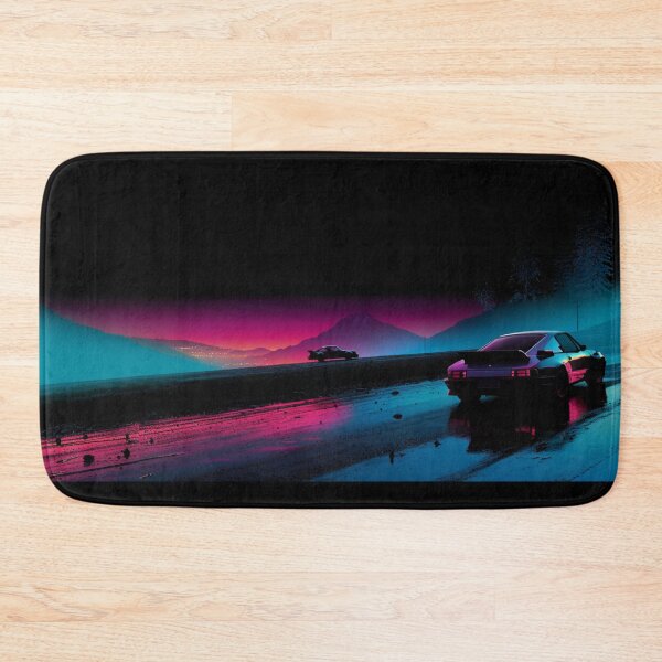 Item preview, Monochrome silhouette of a rally car against a neon-lit landscape Art Inspired By Nature And The Active Outdoors designed and sold by CDC40.