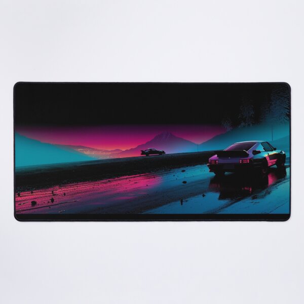 Item preview, Monochrome silhouette of a rally car against a neon-lit landscape Art Inspired By Nature And The Active Outdoors designed and sold by CDC40.
