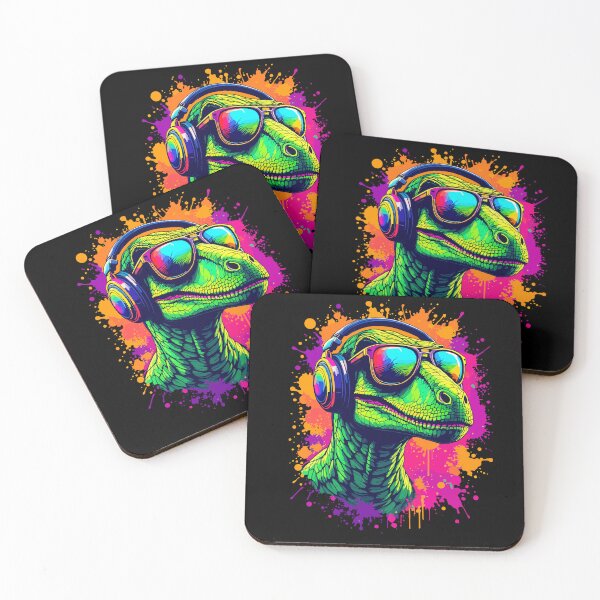 Item preview, Velociraptor DJ Dino Fans Neon Graffiti Style designed and sold by Svenniibee.