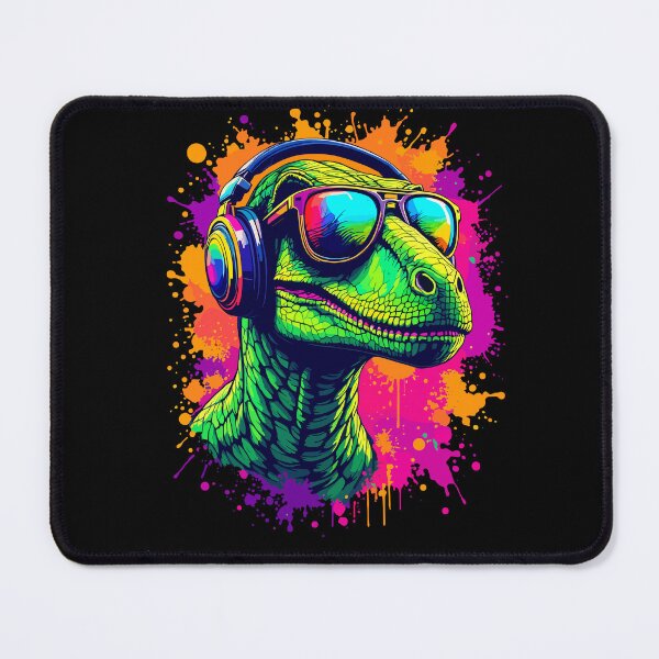 Item preview, Velociraptor DJ Dino Fans Neon Graffiti Style designed and sold by Svenniibee.