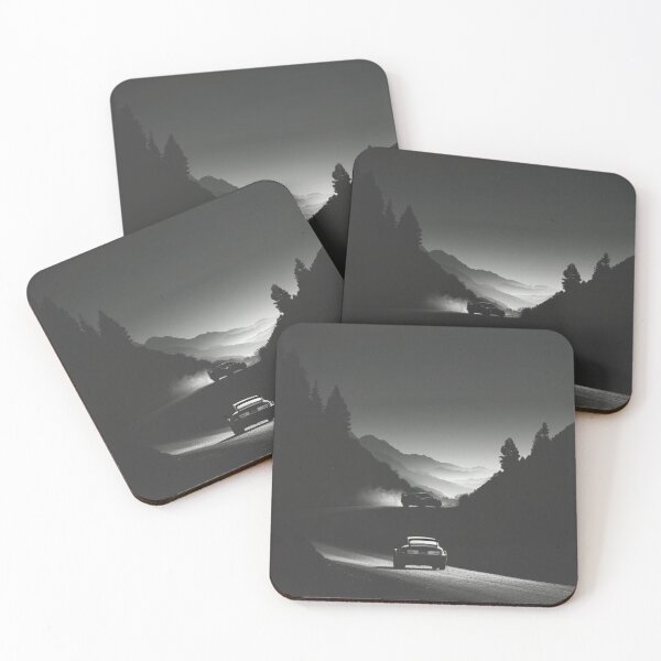 Item preview, Monochrome silhouette of a rally car against a neon-lit landscape Art Inspired By Nature And The Active Outdoors designed and sold by CDC40.