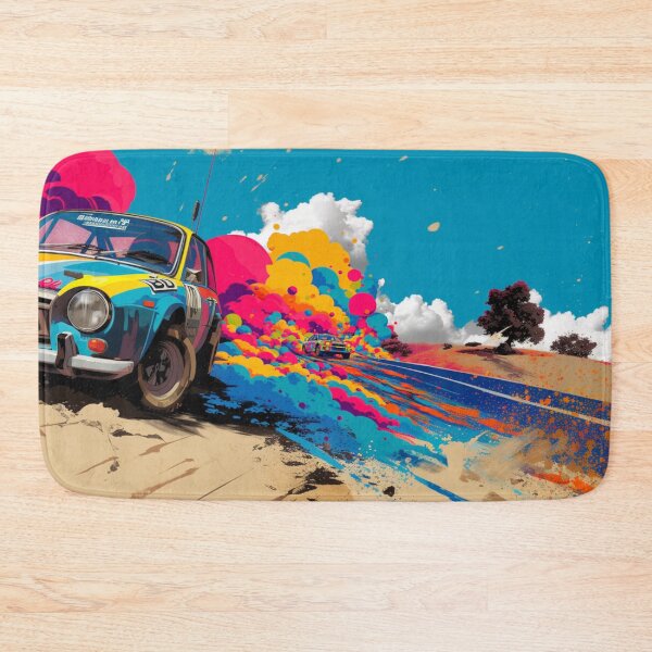 Item preview, Psychedelic twist on a rally car scene with bold colors and abstract shapes Art Inspired By Nature And The Active Outdoors designed and sold by CDC40.