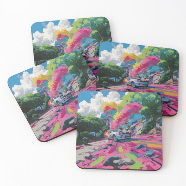 Item preview, Psychedelic twist on a rally car scene with bold colors and abstract shapes Art Inspired By Nature And The Active Outdoors designed and sold by CDC40.