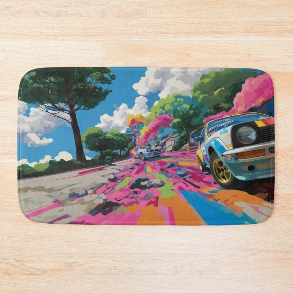 Item preview, Psychedelic twist on a rally car scene with bold colors and abstract shapes Art Inspired By Nature And The Active Outdoors designed and sold by CDC40.