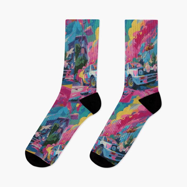 Item preview, Psychedelic twist on a rally car scene with bold colors and abstract shapes Art Inspired By Nature And The Active Outdoors designed and sold by CDC40.