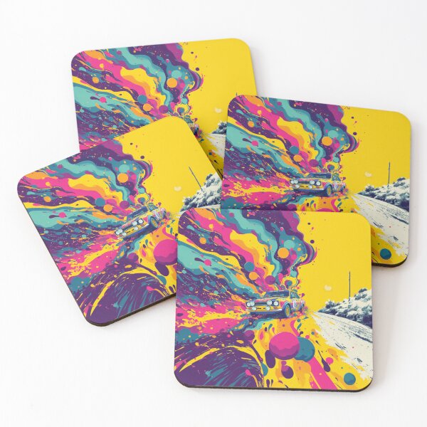 Item preview, Psychedelic twist on a rally car scene with bold colors and abstract shapes Art Inspired By Nature And The Active Outdoors designed and sold by CDC40.