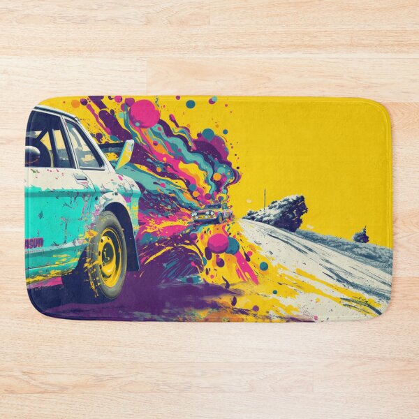 Item preview, Psychedelic twist on a rally car scene with bold colors and abstract shapes Art Inspired By Nature And The Active Outdoors designed and sold by CDC40.