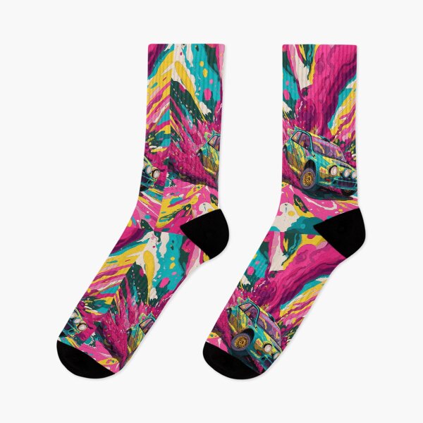 Item preview, Psychedelic twist on a rally car scene with bold colors and abstract shapes Art Inspired By Nature And The Active Outdoors designed and sold by CDC40.