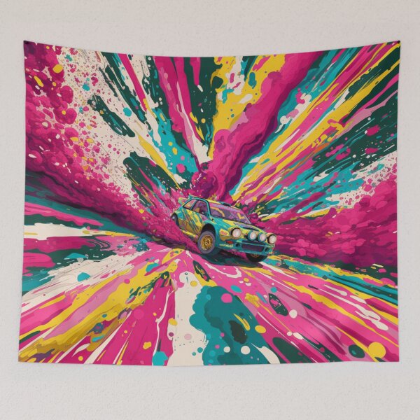Item preview, Psychedelic twist on a rally car scene with bold colors and abstract shapes Art Inspired By Nature And The Active Outdoors designed and sold by CDC40.