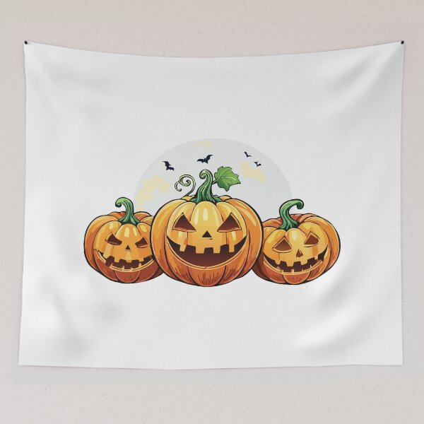 Item preview, Halloween jack o lantern pumpkins stacked, Spooky pumpkins on a Halloween stage, Three cheerful stacked pumpkins with unique carved faces perfect for halloween decorations autumn celebrations  designed and sold by Danler.