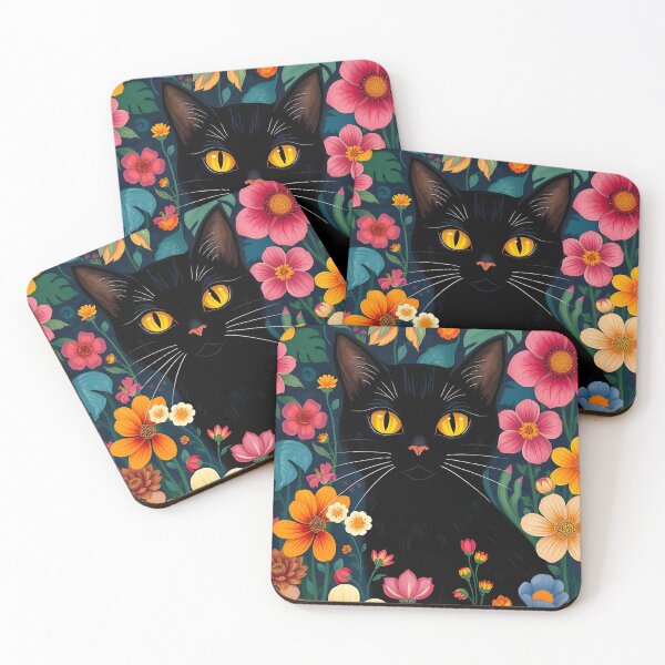 Item preview,  Black Cat among Garden Flowers designed and sold by EmeraldeaArt.