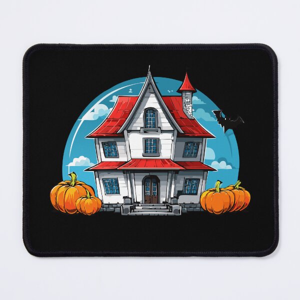 Item preview, Spooky haunted house with bats, pumpkins, and a dark, scary sky on a Halloween night, Halloween haunted house silhouette with bats under a spooky moonlit night sky  designed and sold by Danler.