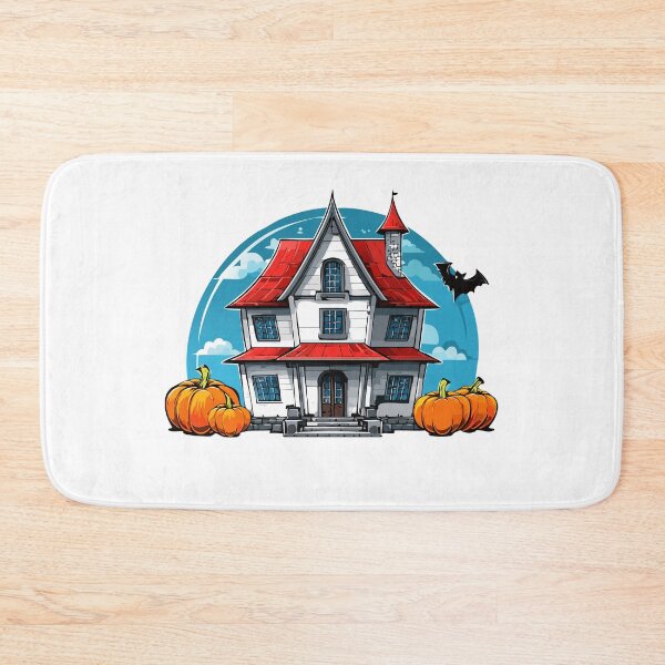 Item preview, Spooky haunted house with bats, pumpkins, and a dark, scary sky on a Halloween night, Halloween haunted house silhouette with bats under a spooky moonlit night sky  designed and sold by Danler.