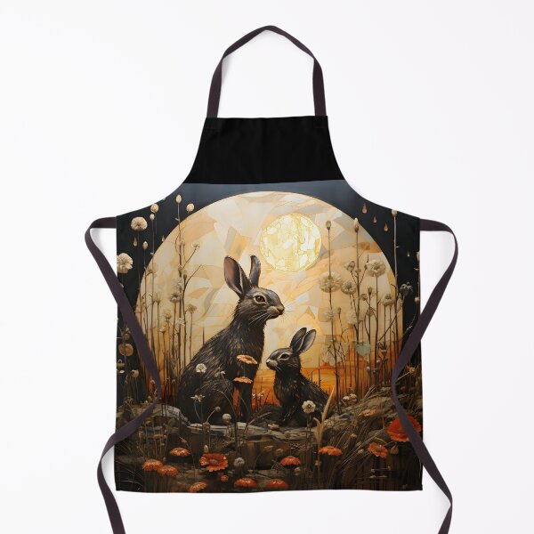 Item preview, Parent and Baby Rabbits Under the Full Moon – Golden Art Nouveau Wildflower Illustration designed and sold by EmeraldeaArt.