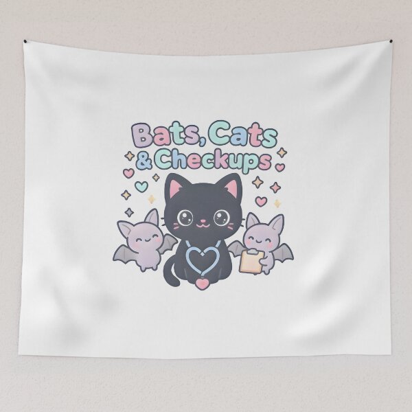 Item preview, Bats, Cats & Checkups Kawaii Halloween Vet T-Shirt | Cute Cat & Bat Design designed and sold by Bettybee00.