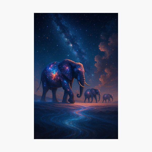 Item preview, Nebula Elephants Walking Through a Cosmic Desert designed and sold by MindprintStudio.