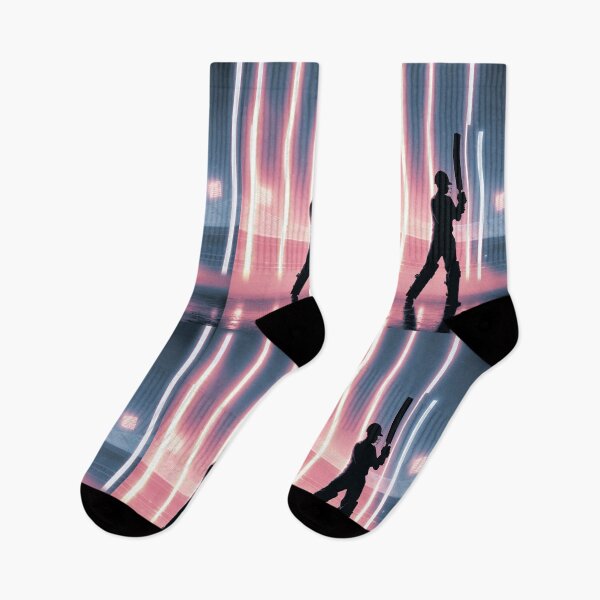 Item preview, Monochrome silhouette of a cricket player against a neon-lit stadium Art Inspired By Nature And The Active Outdoors designed and sold by CDC40.
