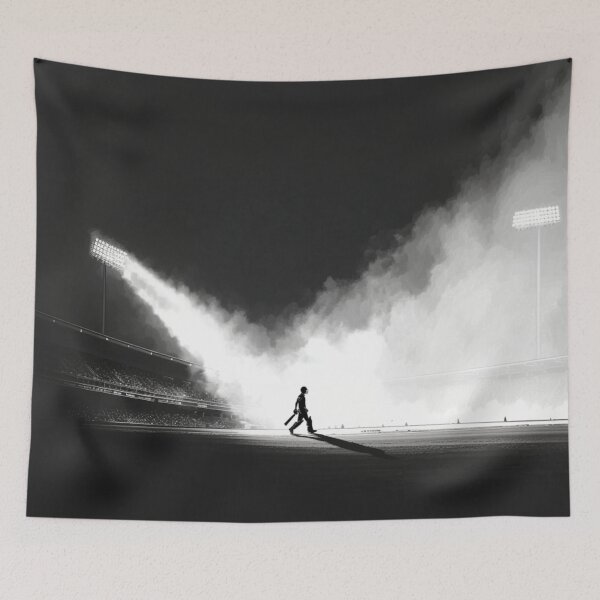 Item preview, Monochrome silhouette of a cricket player against a neon-lit stadium Art Inspired By Nature And The Active Outdoors designed and sold by CDC40.