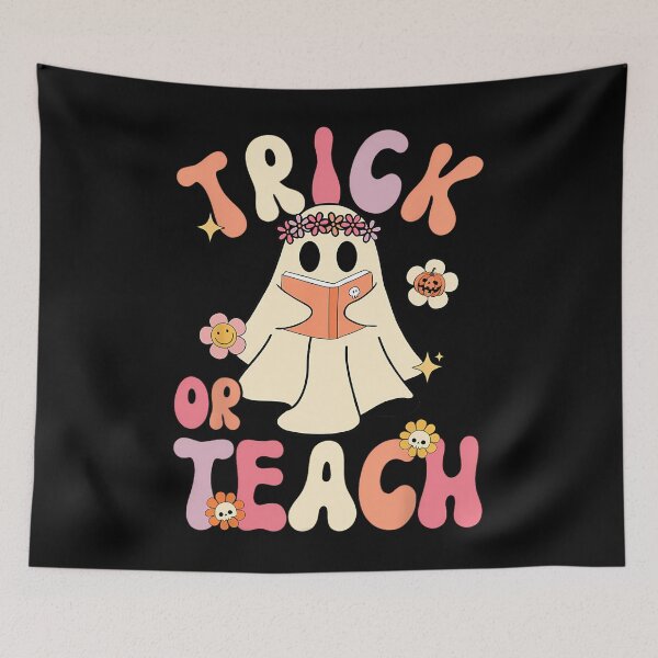 Item preview, Groovy Halloween Trick or Teach Retro Floral Ghost Teacher 	1	 designed and sold by ozgsvhmeez40.