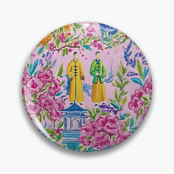 Item preview, Preppy, chinoiserie, famille rose court figures on pink designed and sold by SophieClimaArt.