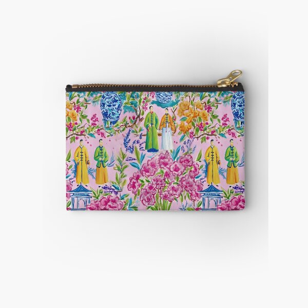 Item preview, Preppy, chinoiserie, famille rose court figures on pink designed and sold by SophieClimaArt.