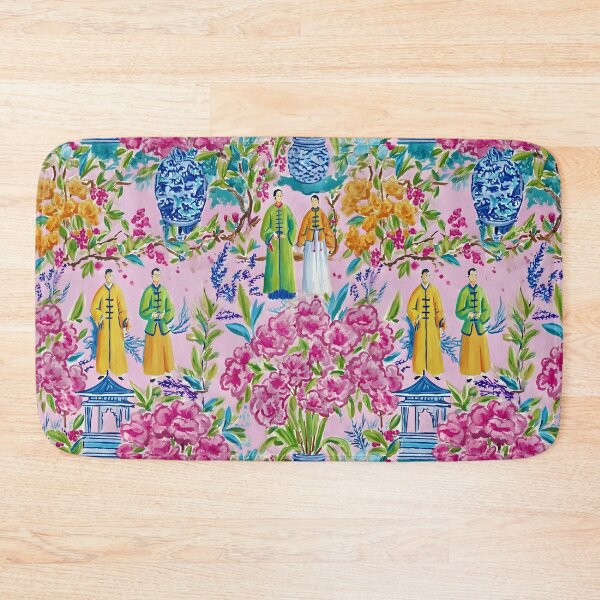 Item preview, Preppy, chinoiserie, famille rose court figures on pink designed and sold by SophieClimaArt.