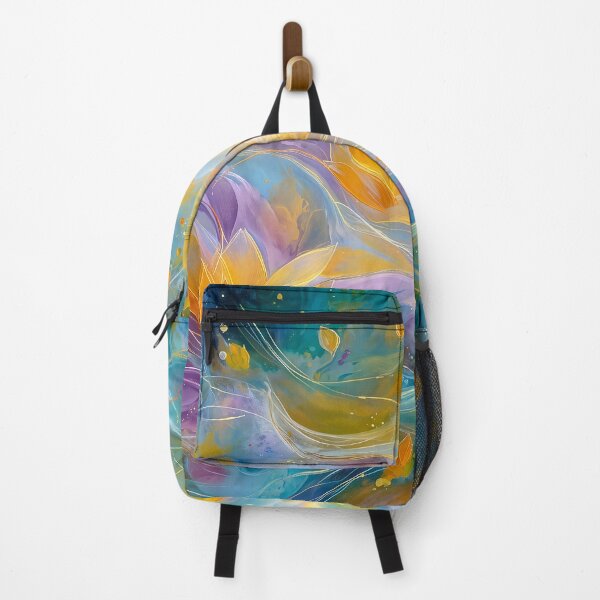 Item preview, Abstract Golden Lotus Flowers Floating In Blue And Purple Waves designed and sold by Jirka Svetlik, Studio Illuvision.
