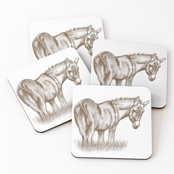 Item preview, Drawing of a donkey looking behind him, rear side view - brown colorized version designed and sold by SylvieG18.