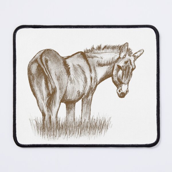 Item preview, Drawing of a donkey looking behind him, rear side view - brown colorized version designed and sold by SylvieG18.