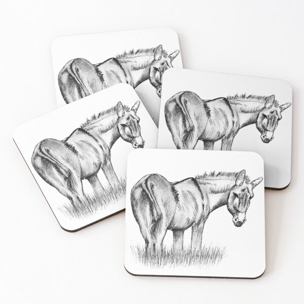 Item preview, Drawing of a donkey looking behind him, rear side view - black colored version designed and sold by SylvieG18.
