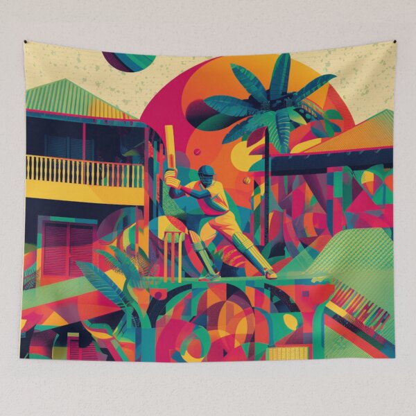 Item preview, Psychedelic twist on a cricket scene with bold colors and abstract shapes Art Inspired By Nature And The Active Outdoors designed and sold by CDC40.