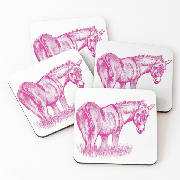 Item preview, Drawing of a donkey looking behind him, rear side view - pink colored version designed and sold by SylvieG18.