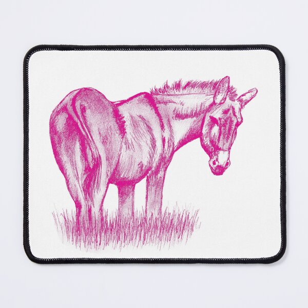 Item preview, Drawing of a donkey looking behind him, rear side view - pink colored version designed and sold by SylvieG18.