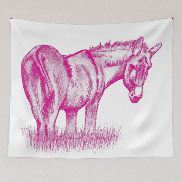 Item preview, Drawing of a donkey looking behind him, rear side view - pink colored version designed and sold by SylvieG18.