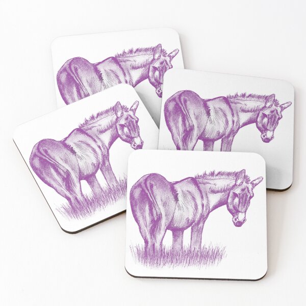 Item preview, Drawing of a donkey looking behind him, rear side view - colorized version purple red designed and sold by SylvieG18.