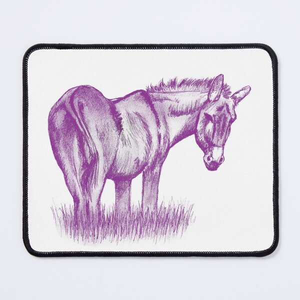 Item preview, Drawing of a donkey looking behind him, rear side view - colorized version purple red designed and sold by SylvieG18.
