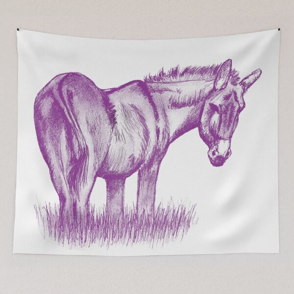 Item preview, Drawing of a donkey looking behind him, rear side view - colorized version purple red designed and sold by SylvieG18.