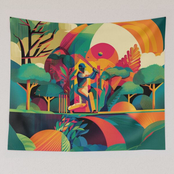 Item preview, Psychedelic twist on a cricket scene with bold colors and abstract shapes Art Inspired By Nature And The Active Outdoors designed and sold by CDC40.