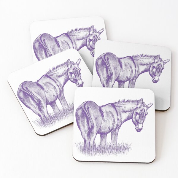 Item preview, Drawing of a donkey looking behind him, rear side view - colorized version purple blue designed and sold by SylvieG18.