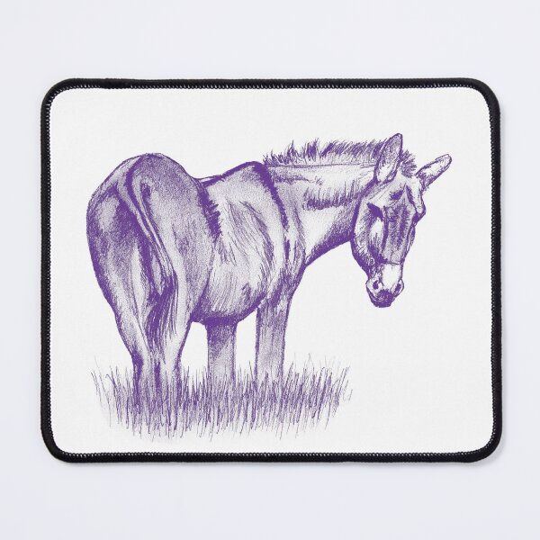 Item preview, Drawing of a donkey looking behind him, rear side view - colorized version purple blue designed and sold by SylvieG18.