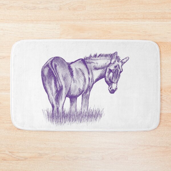 Item preview, Drawing of a donkey looking behind him, rear side view - colorized version purple blue designed and sold by SylvieG18.