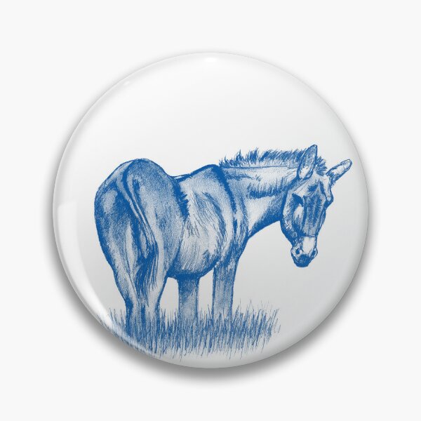 Item preview, Drawing of a donkey looking behind him, rear side view - blue colored version designed and sold by SylvieG18.