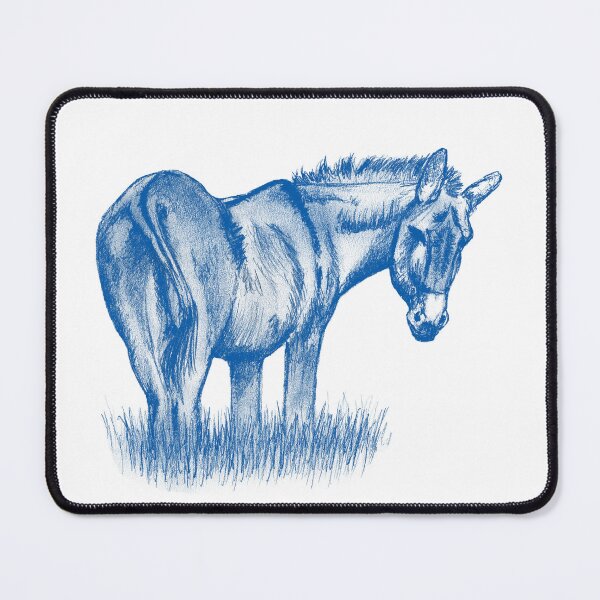 Item preview, Drawing of a donkey looking behind him, rear side view - blue colored version designed and sold by SylvieG18.