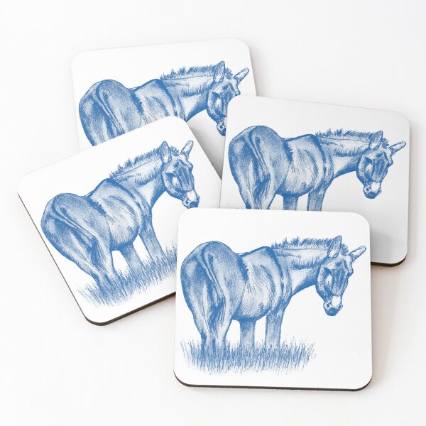Item preview, Drawing of a donkey looking behind him, rear side view - blue colored version designed and sold by SylvieG18.