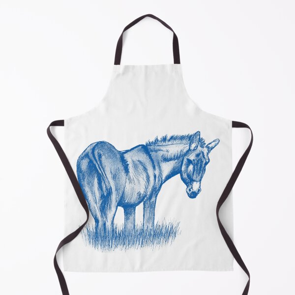 Item preview, Drawing of a donkey looking behind him, rear side view - blue colored version designed and sold by SylvieG18.