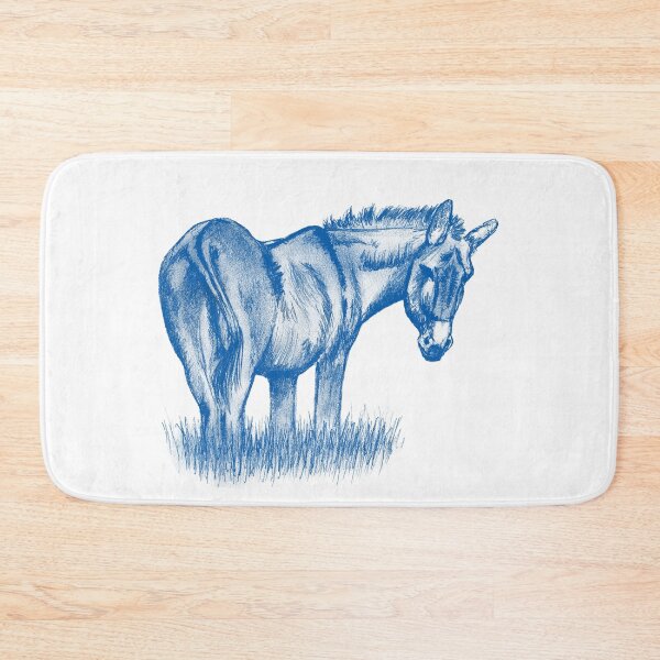 Item preview, Drawing of a donkey looking behind him, rear side view - blue colored version designed and sold by SylvieG18.
