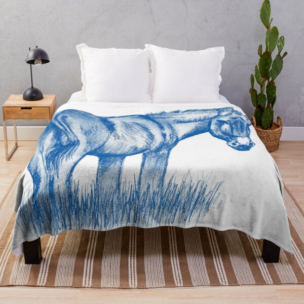 Item preview, Drawing of a donkey looking behind him, rear side view - blue colored version designed and sold by SylvieG18.