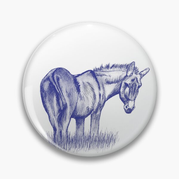 Item preview, Drawing of a donkey looking behind him, rear side view - navy blue colorized version designed and sold by SylvieG18.