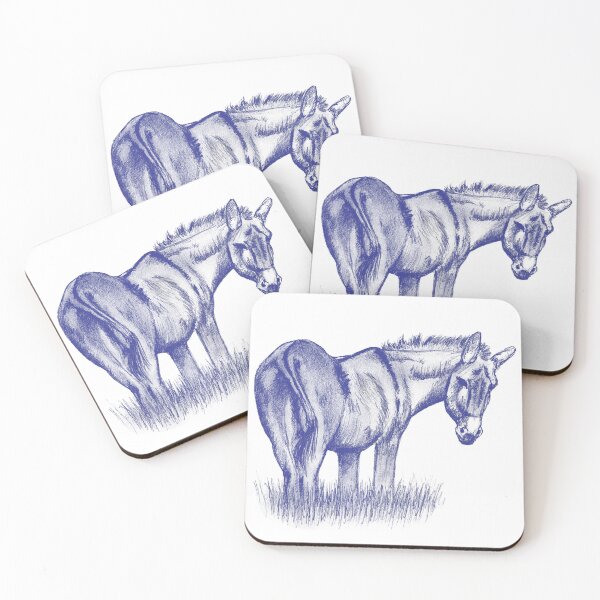 Item preview, Drawing of a donkey looking behind him, rear side view - navy blue colorized version designed and sold by SylvieG18.